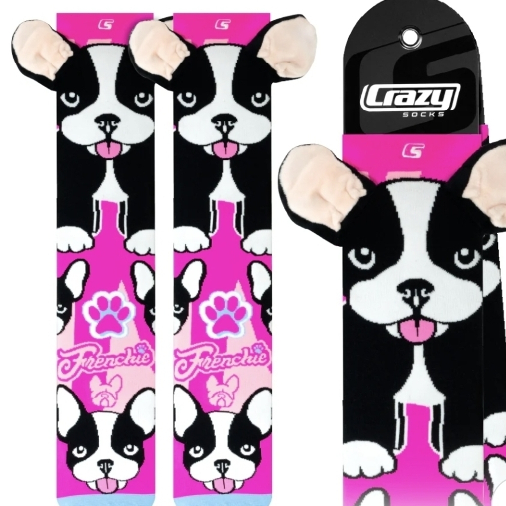 Crazy Socks Frenchie Dog Pink Socks